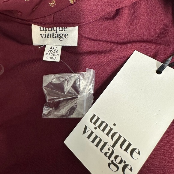 NWT Unique Vintage Burgundy & Gold Dot Giselle Wrap Top Sz 4X - Picture 9 of 10